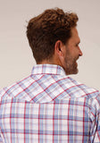 Roper Mens Short Sleeve Snap White Berry Light Blue Plaid Western Shirt - Roper - Flyclothing LLC