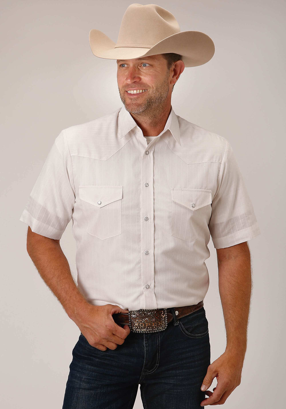 Roper Mens Short Sleeve Snap White Diamond Stripe Tone On Tone Western Shirt - Roper - Flyclothing LLC