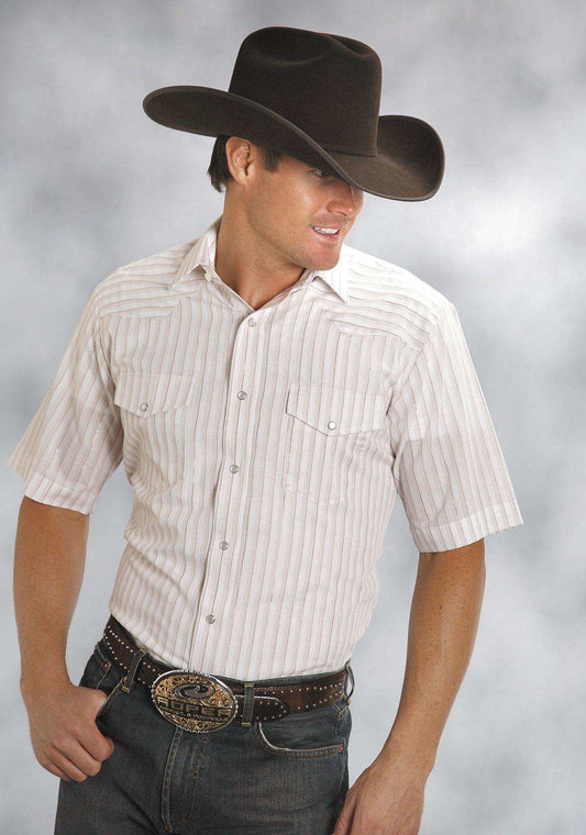 ROPER MENS WHIT TONE ON TONE SHORT SLEEVE SNAP WESTERN SHIRT - Roper - Flyclothing LLC