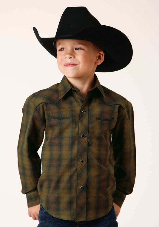Roper Boys Long Sleeve Snap Black Gold Plaid Western Shirt - Roper - Flyclothing LLC