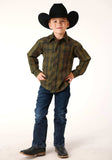 Roper Boys Long Sleeve Snap Black Gold Plaid Western Shirt - Roper - Flyclothing LLC