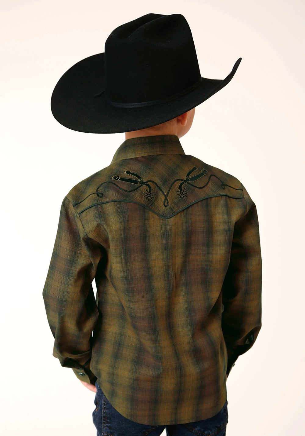 Roper Boys Long Sleeve Snap Black Gold Plaid Western Shirt - Roper - Flyclothing LLC