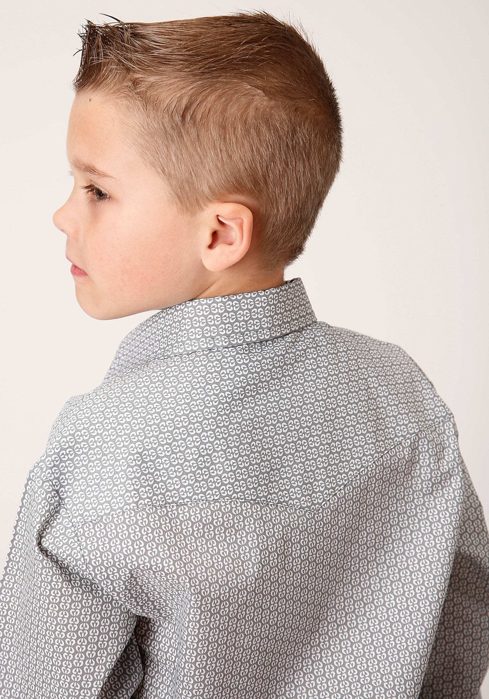 Roper Boys Long Sleeve Snap Grey And White Print Western Shirt - Roper - Flyclothing LLC