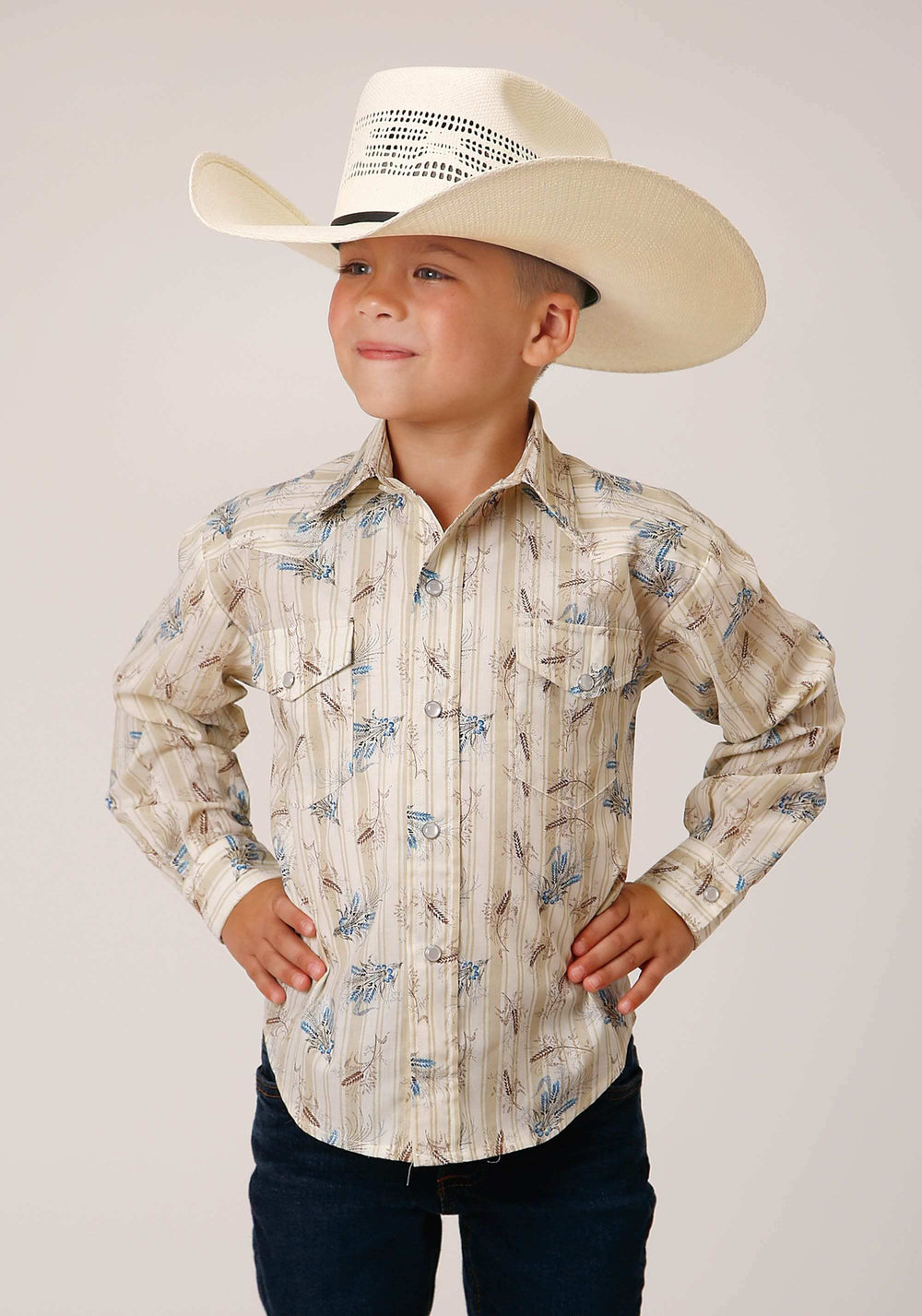 Roper Boys Long Sleeve Snap Vintage Wheat Print Western Shirt - Roper - Flyclothing LLC
