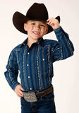 Roper Boys Long Sleeve Snap Navy Khaki Floral Wallpaper Print Western Shirt - Roper - Flyclothing LLC