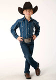 Roper Boys Long Sleeve Snap Navy Khaki Floral Wallpaper Print Western Shirt - Roper - Flyclothing LLC