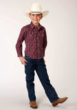 Roper Boys Long Sleeve Snap Brick Red And Cr Wallpaper Stripe Western Shirt - Roper - Flyclothing LLC