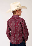 Roper Boys Long Sleeve Snap Brick Red And Cr Wallpaper Stripe Western Shirt - Roper - Flyclothing LLC