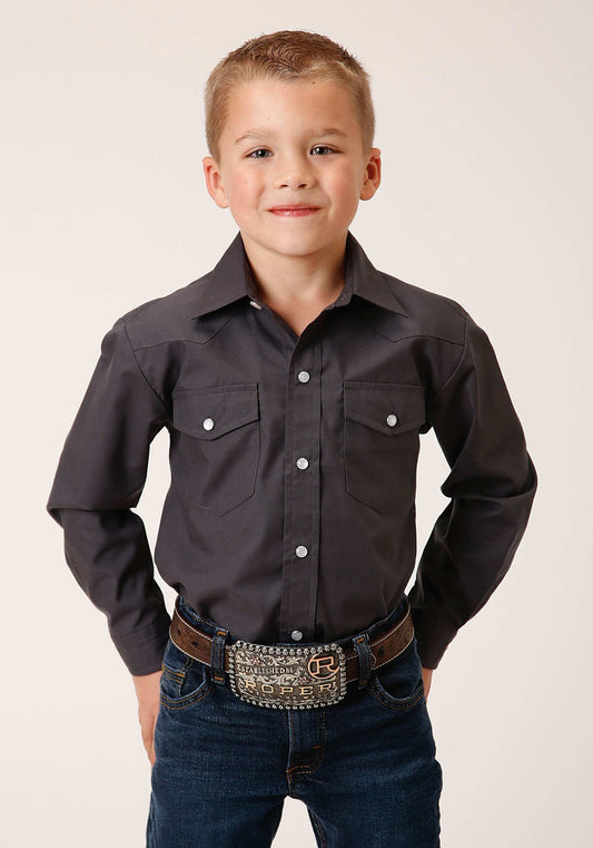Roper Boys Long Sleeve Snap Solid Broadcloth Charcoal Western Shirt - Roper - Flyclothing LLC