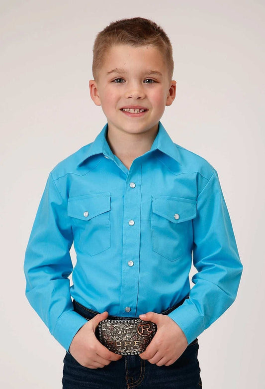 Roper Boys Long Sleeve Snap Solid Broadcloth Turquoise Western Shirt - Roper - Flyclothing LLC