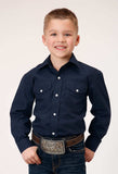 Roper Boys Long Sleeve Snap Solid Broadcloth Navy Western Shirt - Roper - Flyclothing LLC