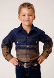Roper Boys Long Sleeve Snap Navy And Khaki Border Stripe Western Shirt - Roper - Flyclothing LLC