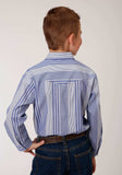 Roper Boys Long Sleeve Snap Blue And White Wide Stripe Western Shirt - Roper - Flyclothing LLC