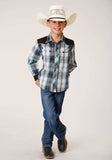 Roper Boys Long Sleeve Snap Peacock Blue Brown Black White Plaid Western Shirt - Roper - Flyclothing LLC