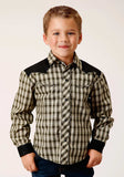 Roper Boys Long Sleeve Snap Olive Black Cream Windowpane Plaid Western Shirt - Roper - Flyclothing LLC