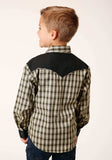 Roper Boys Long Sleeve Snap Olive Black Cream Windowpane Plaid Western Shirt - Roper - Flyclothing LLC