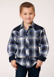 Roper Boys Long Sleeve Snap Navy Royal And White Plaid Western Shirt - Roper - Flyclothing LLC
