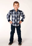 Roper Boys Long Sleeve Snap Navy Royal And White Plaid Western Shirt - Roper - Flyclothing LLC