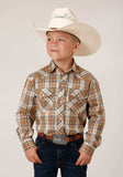 Roper Boys Long Sleeve Snap Khaki Forest Green Cream Plaid Western Shirt - Roper - Flyclothing LLC