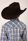Roper Boys Long Sleeve Snap Light Blue Chocolate White Plaid Western Shirt - Roper - Flyclothing LLC
