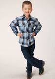 Roper Boys Long Sleeve Snap Light Blue And Navy Plaid Western Shirt - Roper - Flyclothing LLC