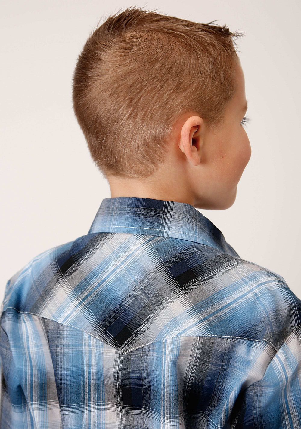 Roper Boys Long Sleeve Snap Light Blue And Navy Plaid Western Shirt - Roper - Flyclothing LLC