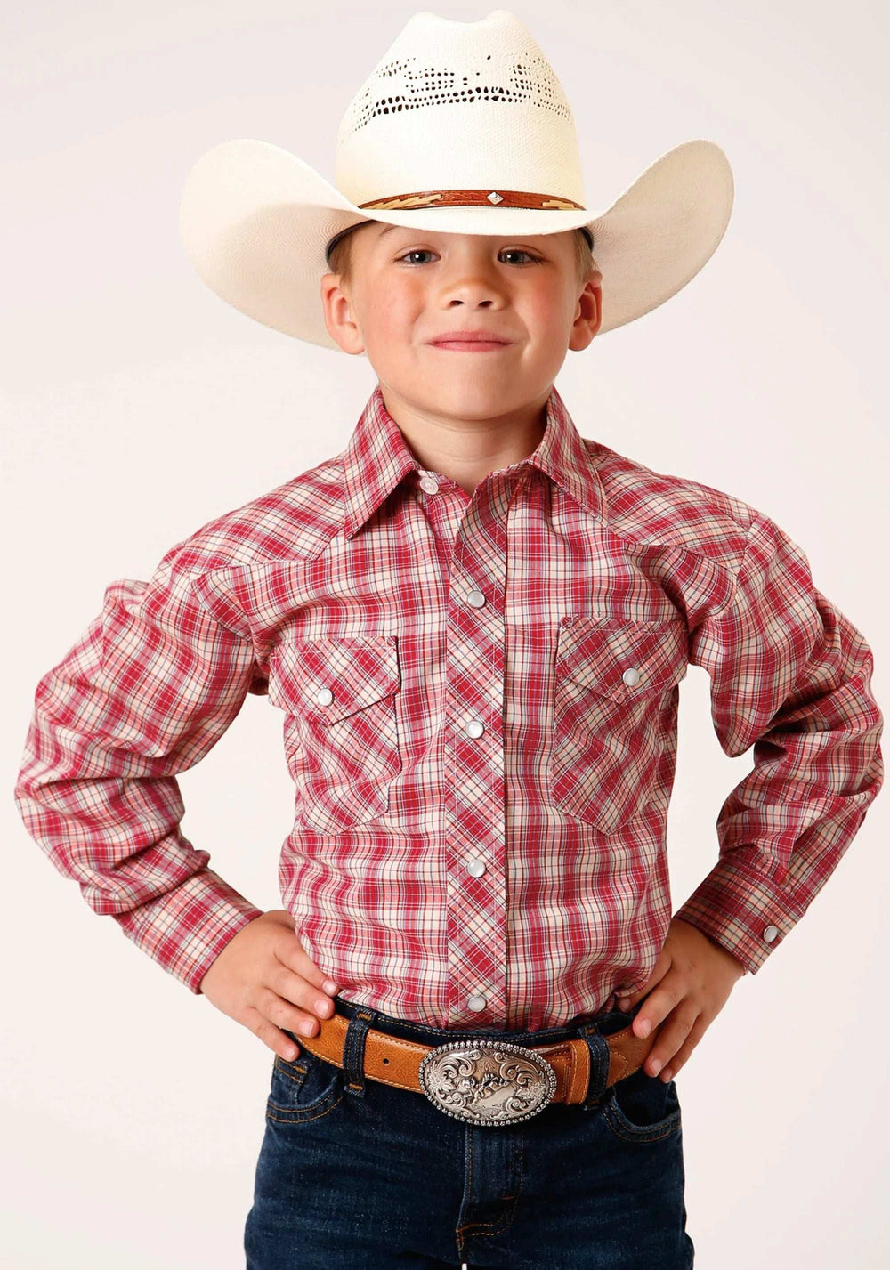 Roper Boys Long Sleeve Snap Red And Multi Colored Small Scale Western Shirt - Roper - Flyclothing LLC