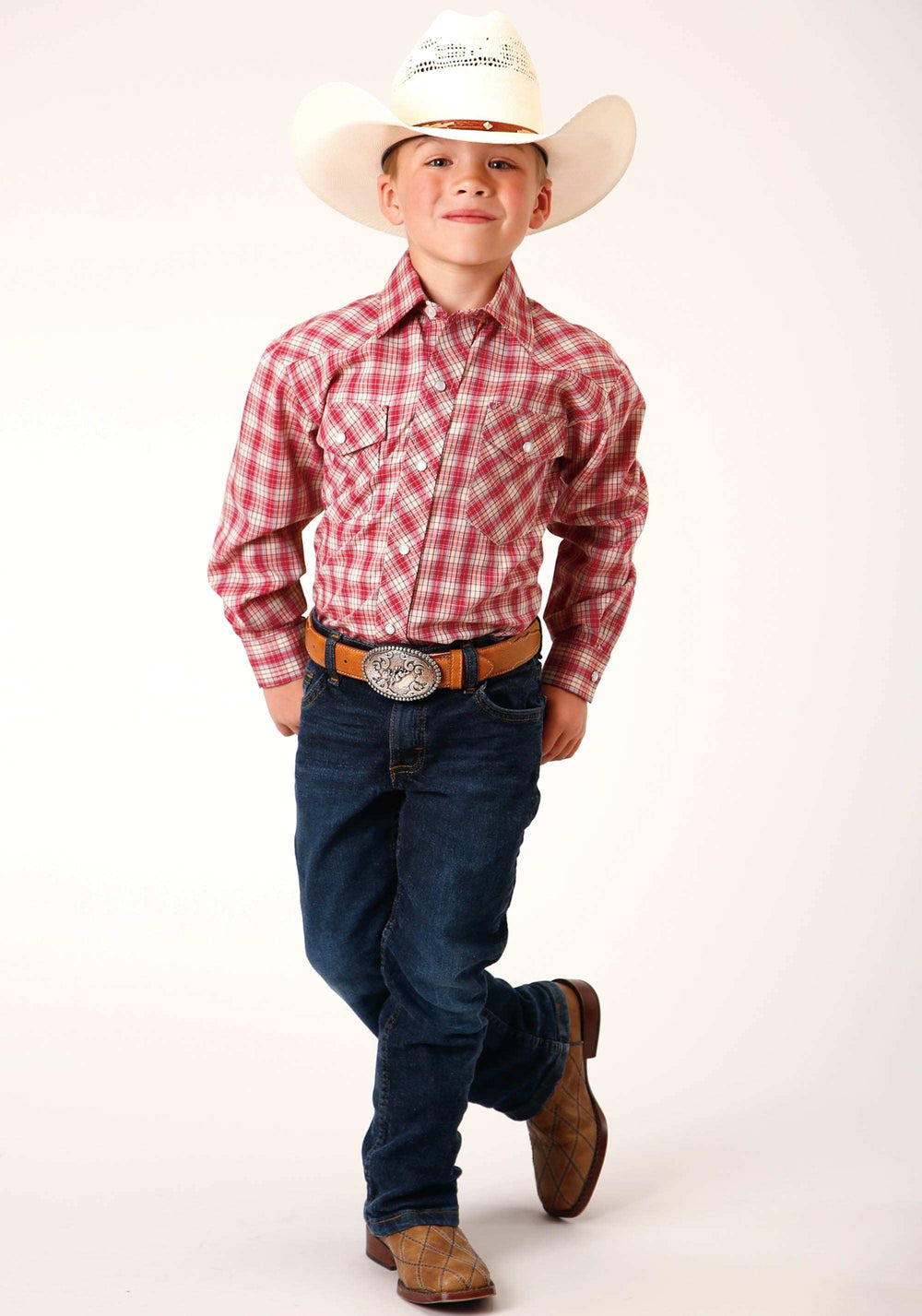 Roper Boys Long Sleeve Snap Red And Multi Colored Small Scale Western Shirt - Roper - Flyclothing LLC