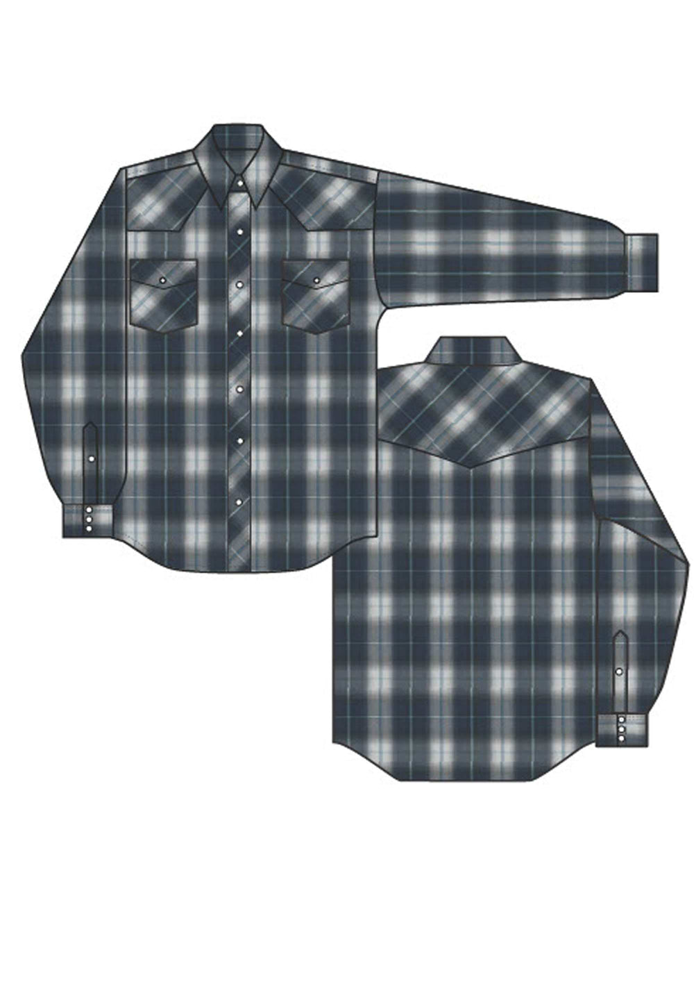 Roper Boys Long Sleeve Snap Navy Grey Ltblue Lg Scale Plaid Western Shirt - Roper - Flyclothing LLC