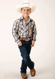 Roper Boys Long Sleeve Snap Brown Blue And White Plaid Western Shirt - Roper - Flyclothing LLC