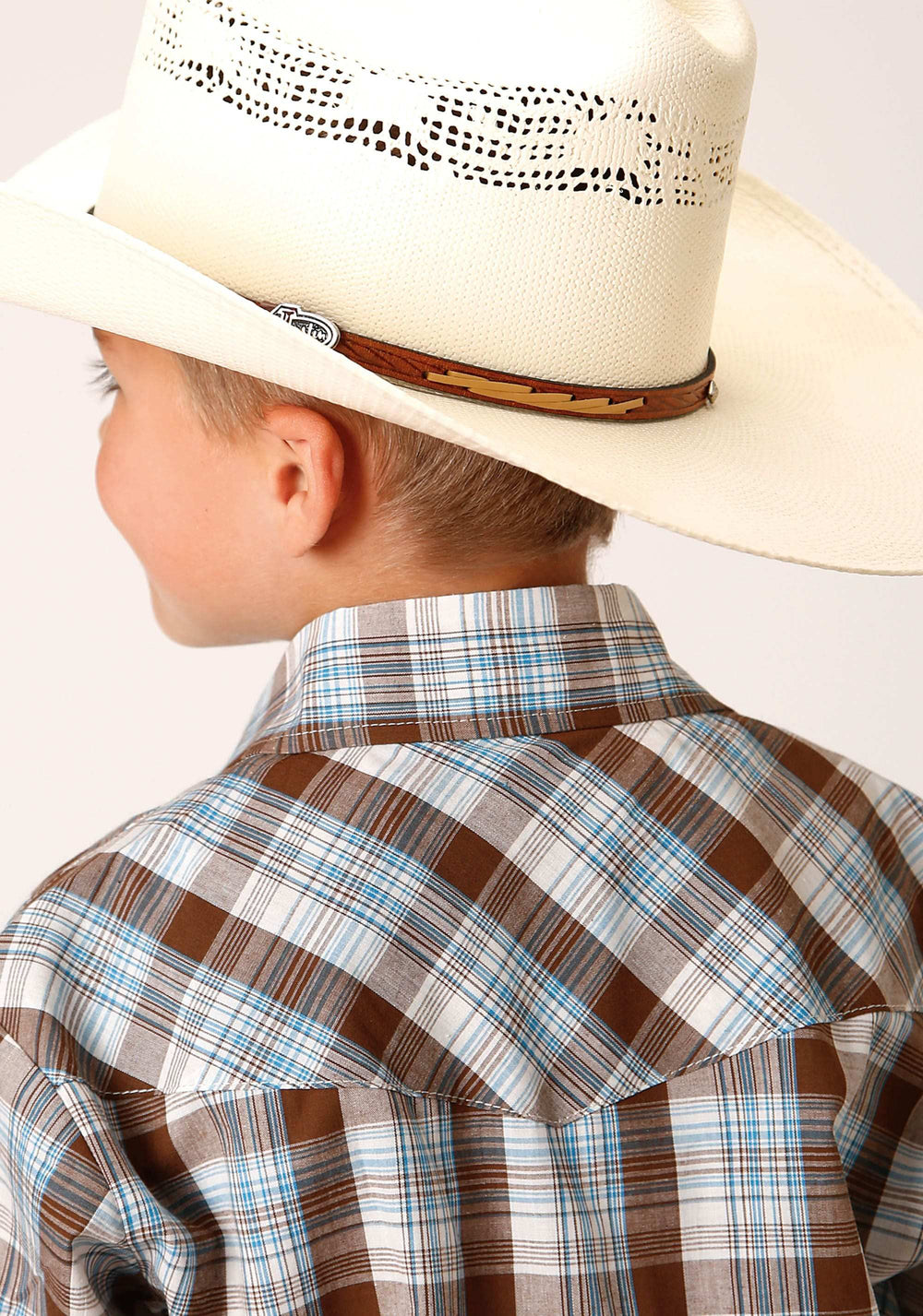 Roper Boys Long Sleeve Snap Brown Blue And White Plaid Western Shirt - Roper - Flyclothing LLC