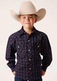 Roper Boys Long Sleeve Snap Navy Red White Windowpane Plaid Western Shirt - Roper - Flyclothing LLC