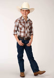 Roper Boys Long Sleeve Snap Butterscotch Light Blue And Cream Plaid Western Shirt - Roper - Flyclothing LLC