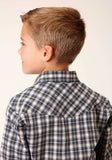 Roper Boys Long Sleeve Snap Navy Cream Tan Small Scale Plaid Western Shirt - Roper - Flyclothing LLC