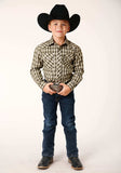 Roper Boys Long Sleeve Snap Olive Black Cream Plaid Western Shirt - Roper - Flyclothing LLC