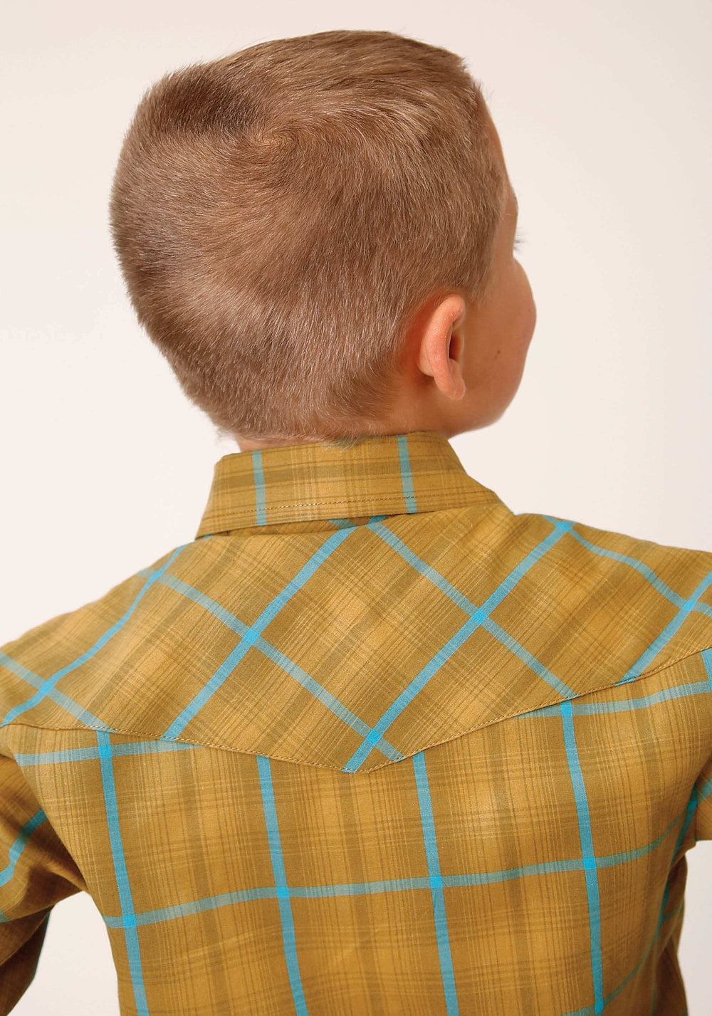 Roper Boys Long Sleeve Snap Butterscotch Turquoise Plaid Western Shirt - Roper - Flyclothing LLC