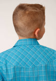 Roper Boys Long Sleeve Snap Turquoise Black And Orange Windowpane Plaid Western Shirt - Roper - Flyclothing LLC
