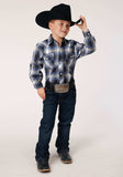 Roper Boys Long Sleeve Snap Navy Royal And White Plaid Western Shirt - Roper - Flyclothing LLC