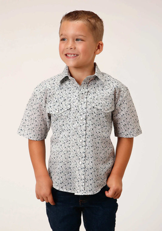 Roper Boys Short Sleeve Snap Multi Blue Mini Floral Print Western Shirt - Roper - Flyclothing LLC