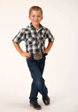 Roper Boys Short Sleeve Snap White Black Grey Plaid Western Shirt - Roper - Flyclothing LLC