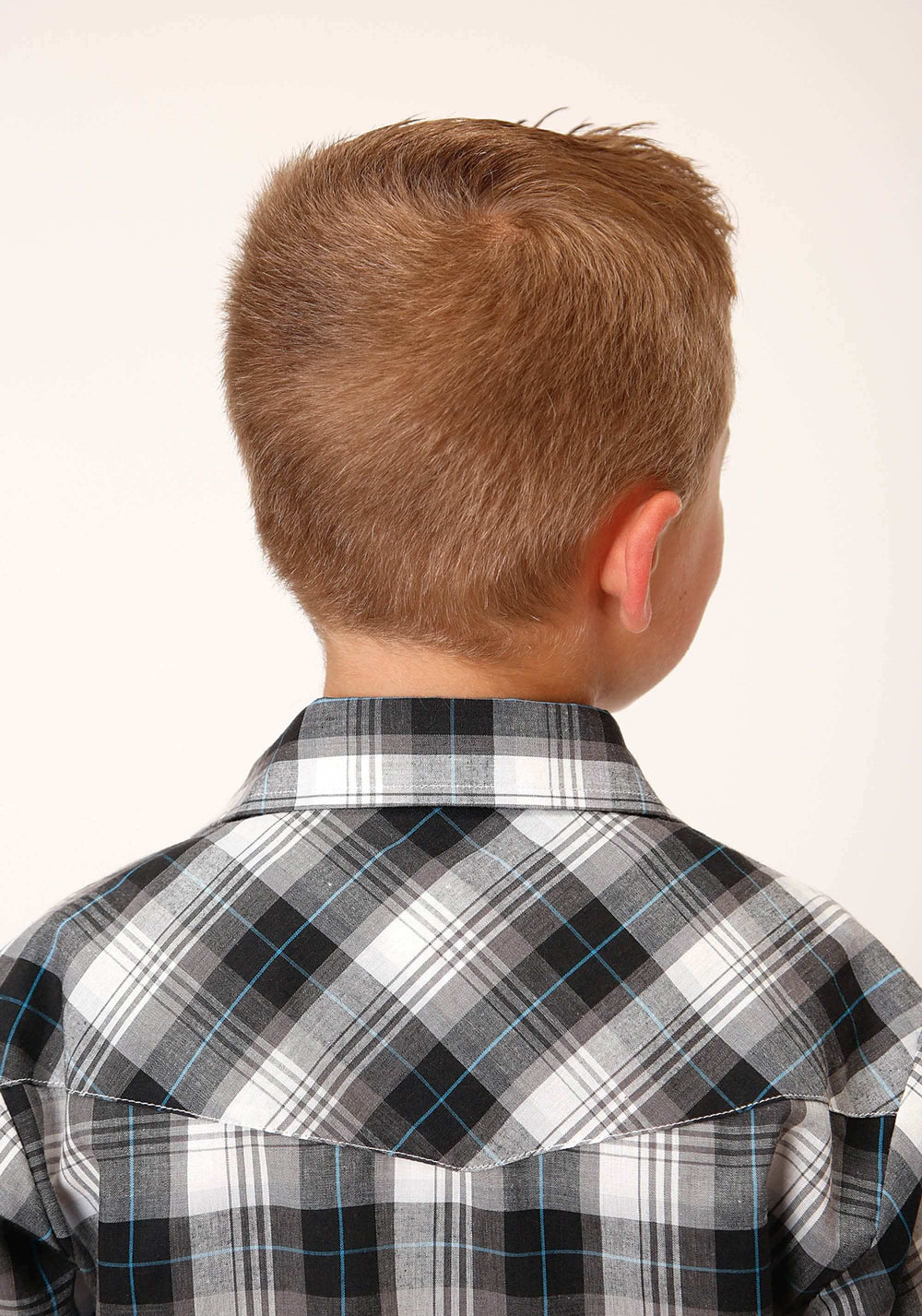 Roper Boys Short Sleeve Snap White Black Grey Plaid Western Shirt - Roper - Flyclothing LLC