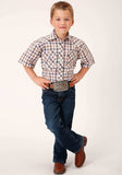 Roper Boys Short Sleeve Snap Navy Gold Rust Windowpaind Plaid Western Shirt - Roper - Flyclothing LLC