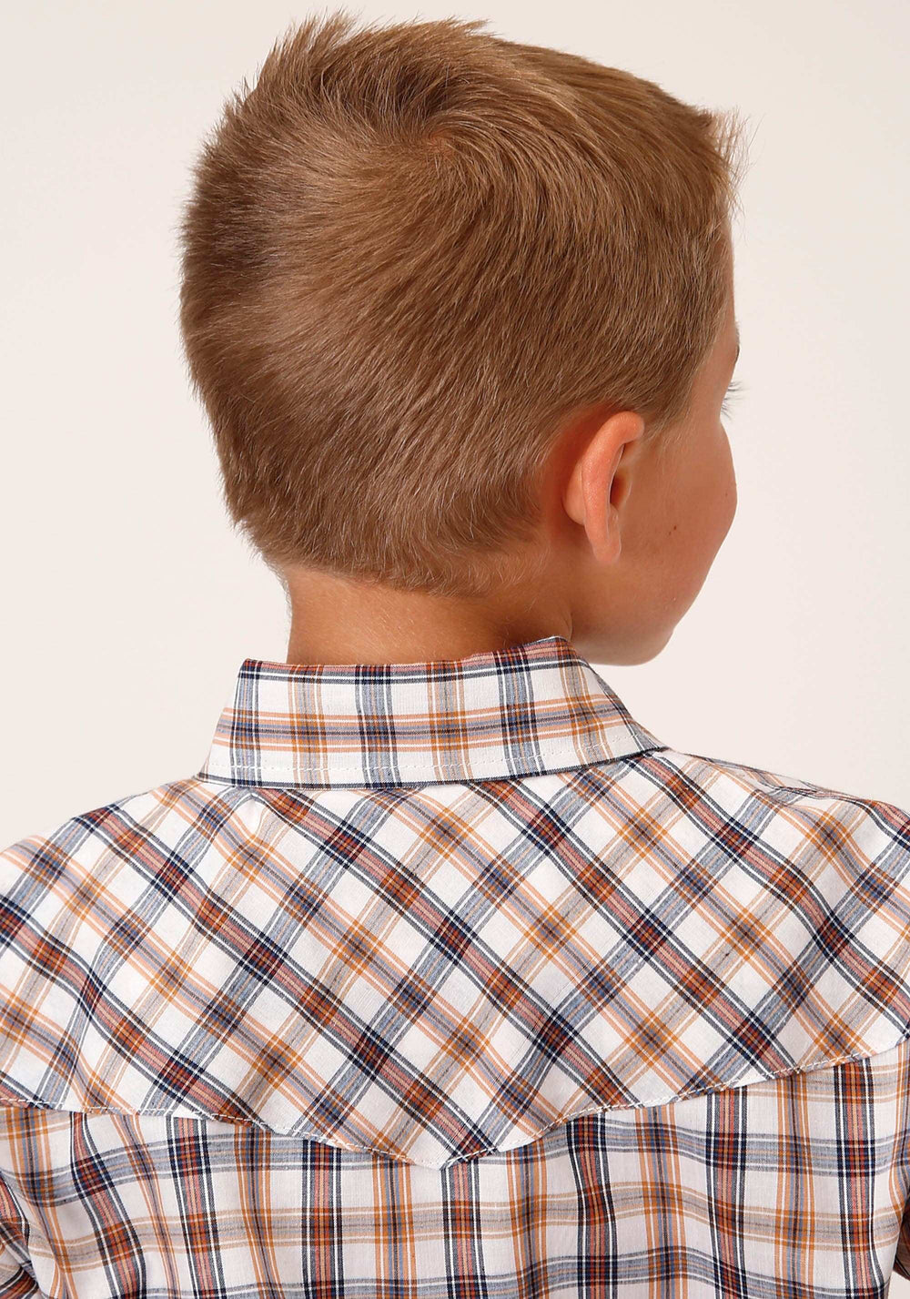 Roper Boys Short Sleeve Snap Navy Gold Rust Windowpaind Plaid Western Shirt - Roper - Flyclothing LLC