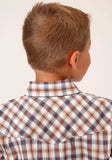 Roper Boys Short Sleeve Snap Navy Gold Rust Windowpaind Plaid Western Shirt - Roper - Flyclothing LLC