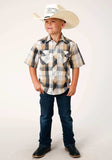 Roper Boys Short Sleeve Snap Black Khaki White Plaid Western Shirt - Roper - Flyclothing LLC