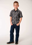 Roper Boys Short Sleeve Snap Navy Brown And Cream Plaid Western Shirt - Roper - Flyclothing LLC