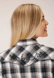 Roper Womens Long Sleeve Snap White Black Grey Plaid Western Shirt - Roper - Flyclothing LLC