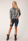 Roper Womens Long Sleeve Snap White Black Grey Plaid Western Shirt - Roper - Flyclothing LLC