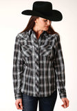 Roper Womens Long Sleeve Snap Black And White Plaid Western Shirt - Roper - Flyclothing LLC