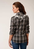 Roper Womens Long Sleeve Snap Black And Cream Plaid Western Shirt - Roper - Flyclothing LLC